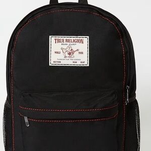 TRUE RELIGION Logo Big T Backpack - BLACK WITH RED TRIM